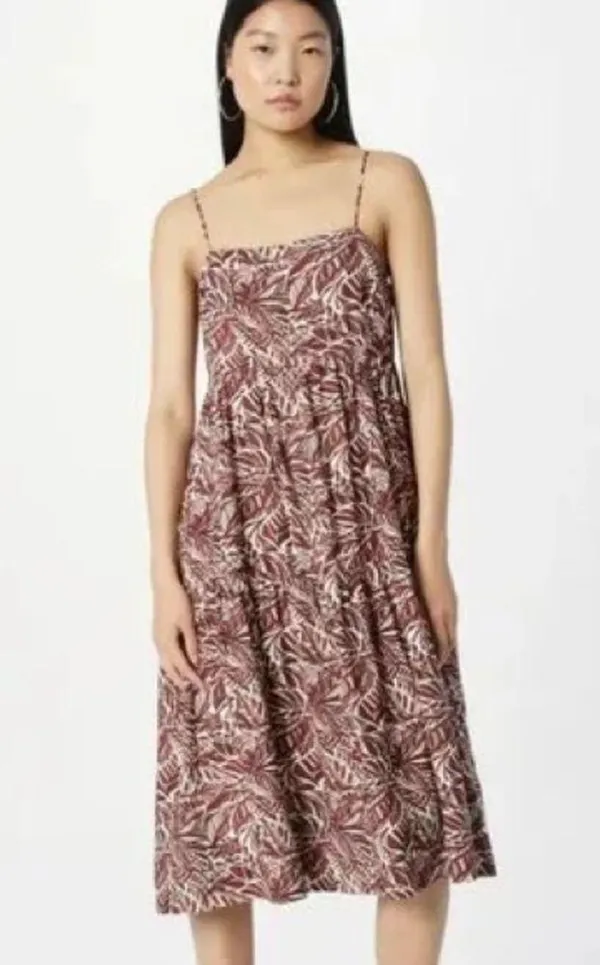 NWT Abercrombie Trapeze Tropical Print Tiered Midi Dress Brown White Small - Image 3