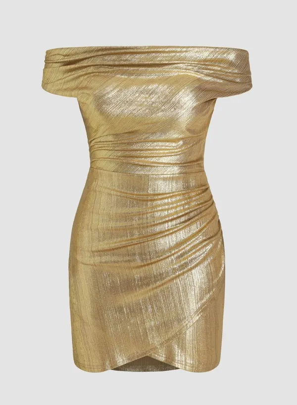 Cider NWT  METALLIC V-NECK SOLID WRAP MINI DRESS – SIZE SMALL - Image 6