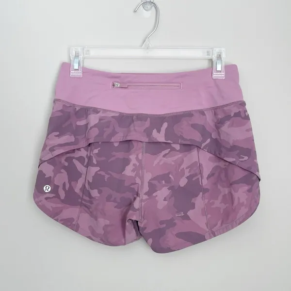 Lululemon Size 4 Tall Speed Up Shorts Pink Mauve Camo Running Workout Athletic - Image 2