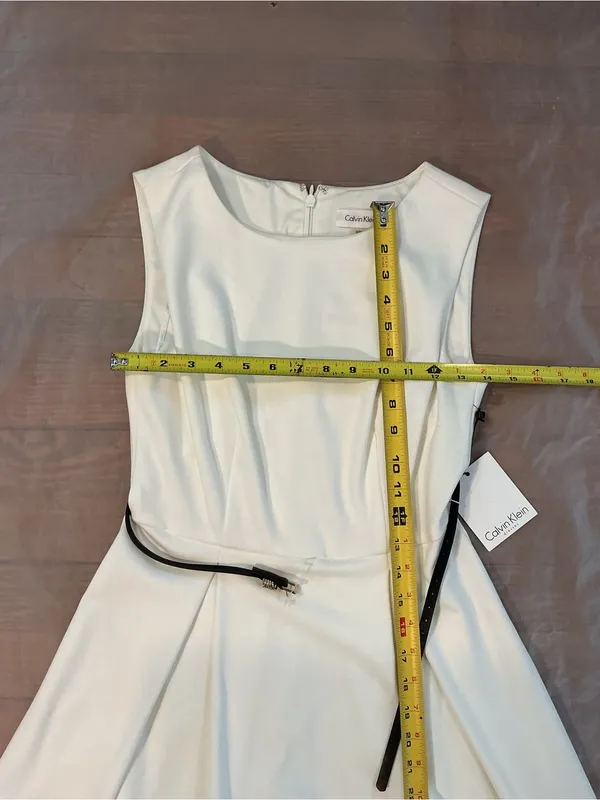 Calvin Klein White Sleeveless Mini Dress with Black Stripes - Image 5