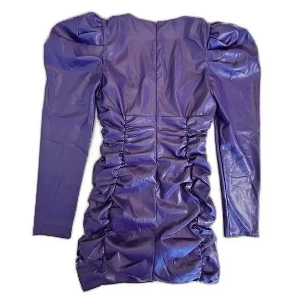 New Revolve Lovers + Friends Bardot Vegan Faux Leather Purple Mini Dress S‎ - Image 4