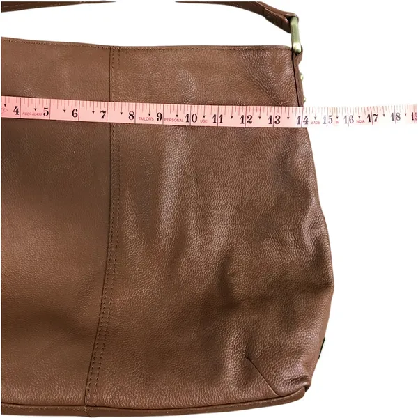 KOOBA Handcrafted Pebbled Leather Saddle Slouchy Shoulder Tote Bag Brown Timeles - Image 11
