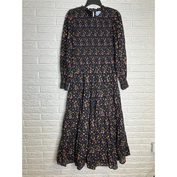 Hill House Home Vivianne The Nap Dress long sleeve black pink women's size small - Image 3