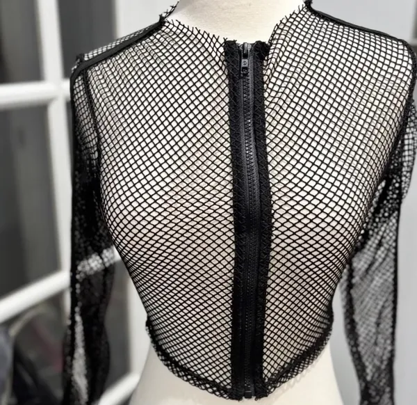 SheIn Black Mesh Punk Rave Mesh Fishnet Zip-up Top - Image 2