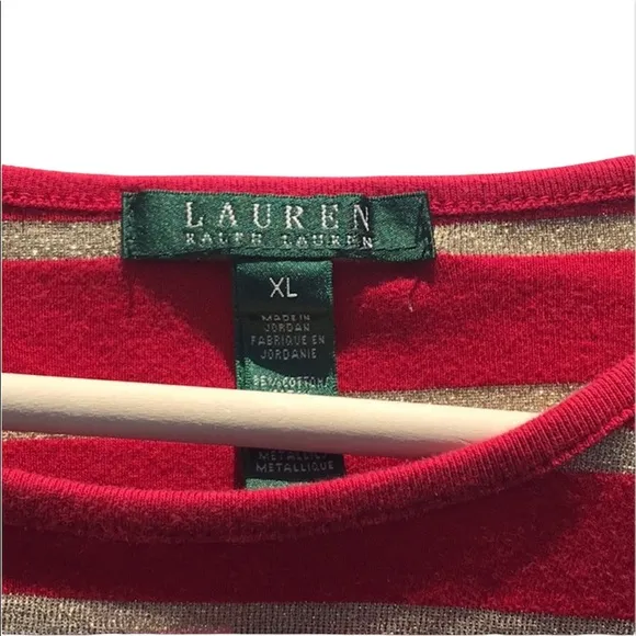 Ralph Lauren Red and Gold Striped Top Size‎ XL - Image 4
