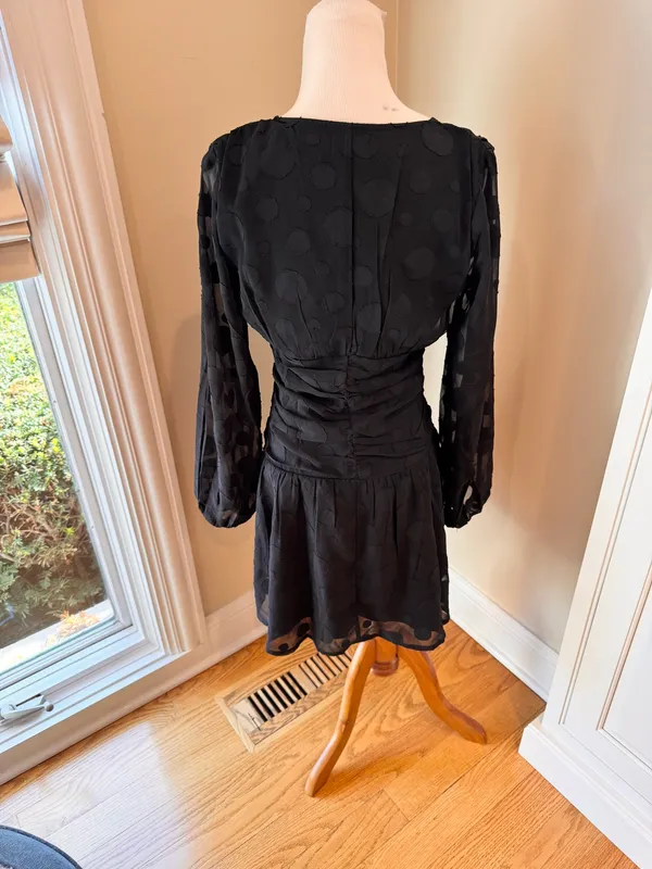ASOS Black Sheer Dot Dress Vneck Mini 6 S Cocktail LBD - Image 4