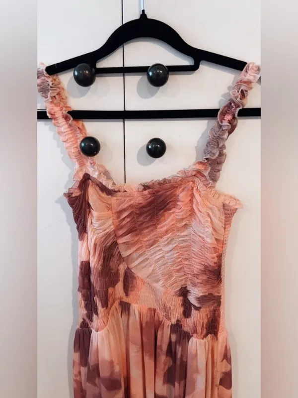 Free People Tessa Smocked Midi Dress NWT XS Pink Floral Ruched REVOLVE - Image 6