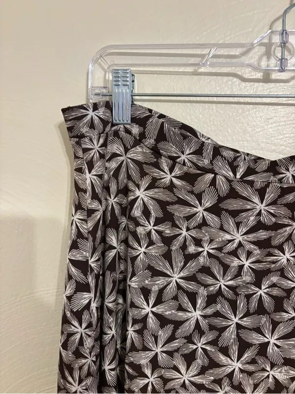 Talbots M Brown Cream Floral Stretch A-Line Midi Skirt - Image 6
