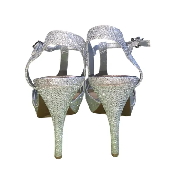 Gianni Bini Silver Glitter Platform T-Strap Heels Formal Wedding 9 - Image 3