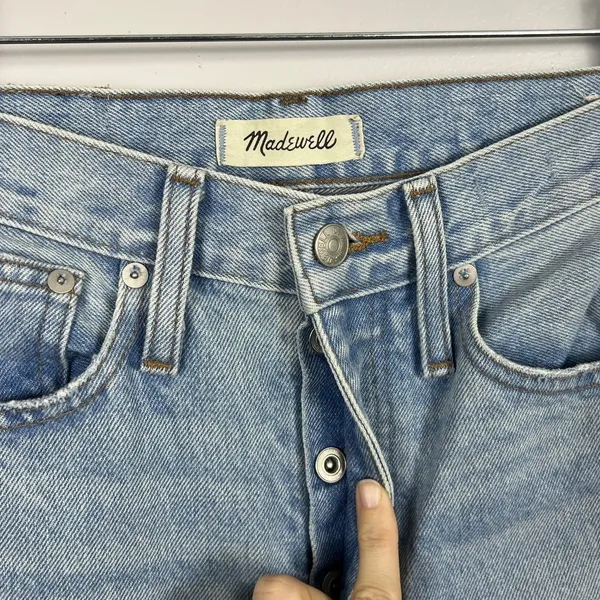 Madewell Classic‎ Straight Jeans Size 25 Blue Distressed High Rise Rigid Denim - Image 7