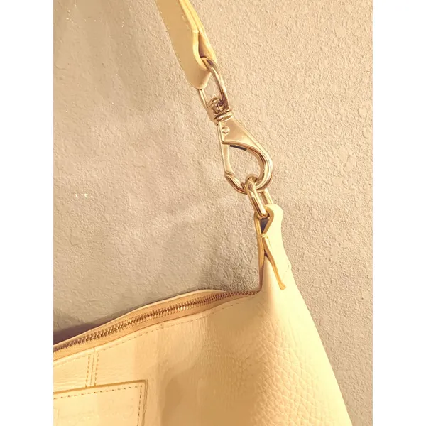 Dooney & Bourke Vintage Cream Pebbled Leather Hobo Shoulder‎ Bag Gold Hardware - Image 4