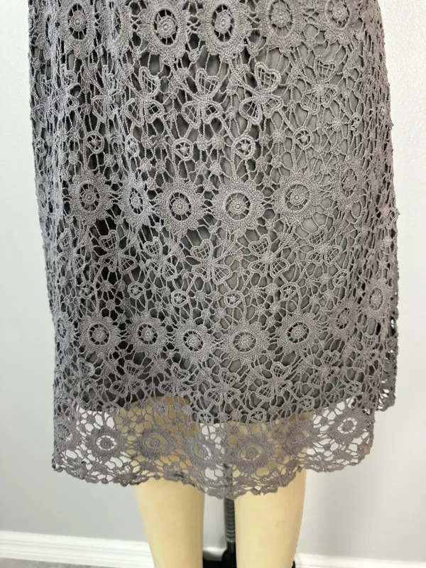 Solitaire Ravi Khosla Skirt Size S Cotton Lace Grey Elegant Gothic Crochet Midi Office - Image 4