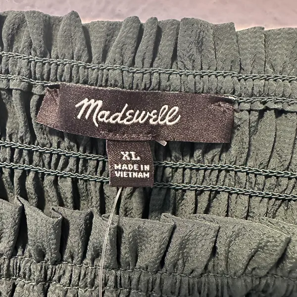 MADEWELL Womens Size-XL Lucie Bubble‎ Sleeve Smocked Top Dark Green $88 - Image 3