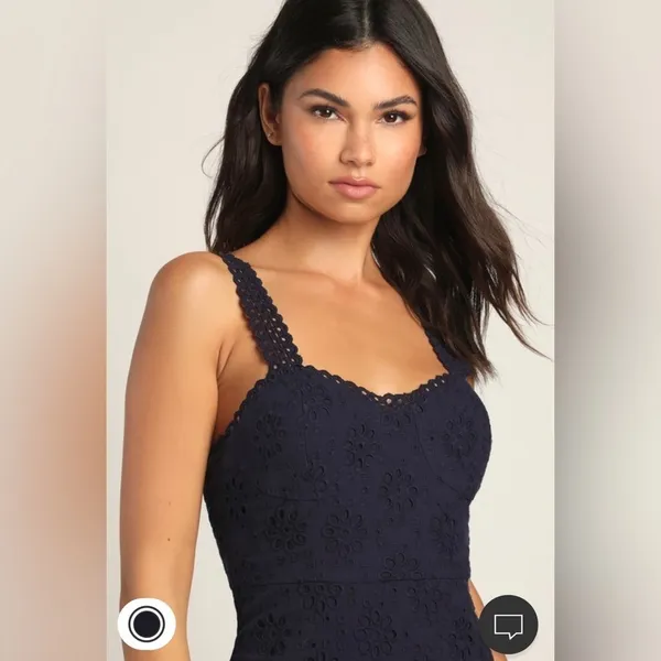 Lulus Navy Blue Holiday Sleeveless Trimmed Embroidered‎ Asymmetric Dress Sz M - Image 6