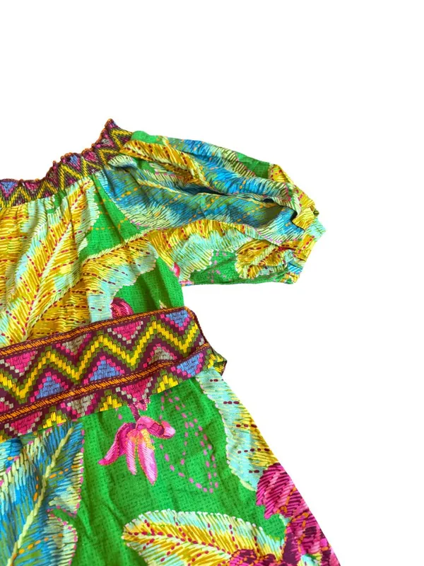 Farm Rio Banana Leaves Off-the-Shoulder Midi Dress Bright Colorful Size Small - Image 12