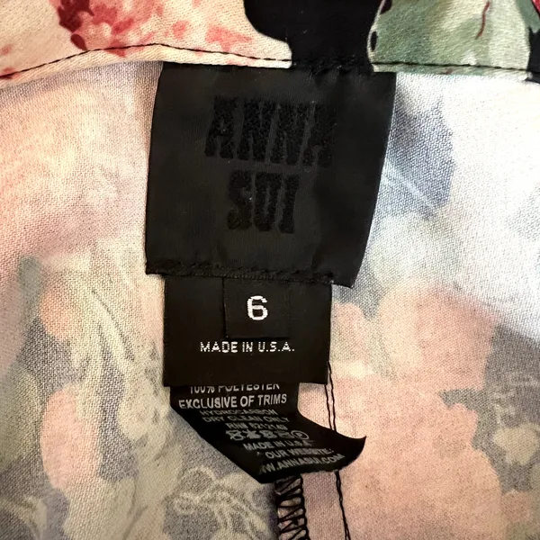 Anna Sui Wide Leg Floral Pants Size 6 black red green - Image 5