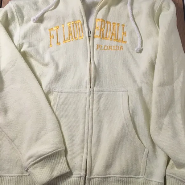 #2 Women FT Lauderdale Florida Zip Up Hoodie Stretchy Cream Yellow Size Large XL - Image 2