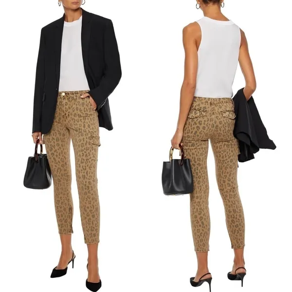 FRAME Cheetah Cargo Skinny Jeans Stretch Mid-Rise‎ Cropped Size 28 NWT - Image 3
