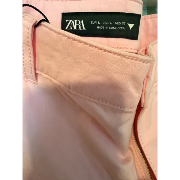 Zara Womens High Rise Wide Leg Cotton Trousers Pink‎ Size Large - Image 5