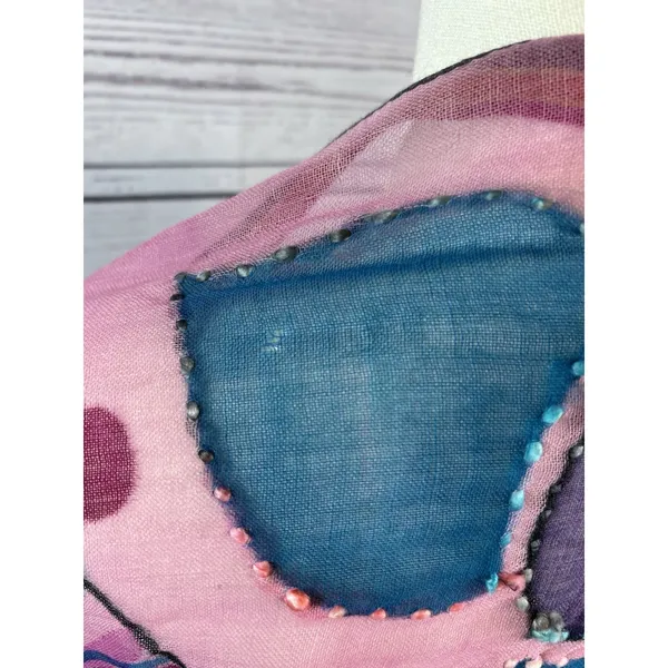 Boho Abstract Floral Scarf Pink Colorful Pattern Fringe Border Oversized Wrap - Image 6