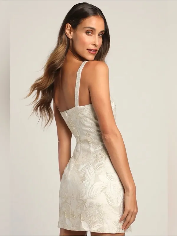 Lulus Shine for Us Cream Metallic Tropical Jacquard Mini Dress - Image 2