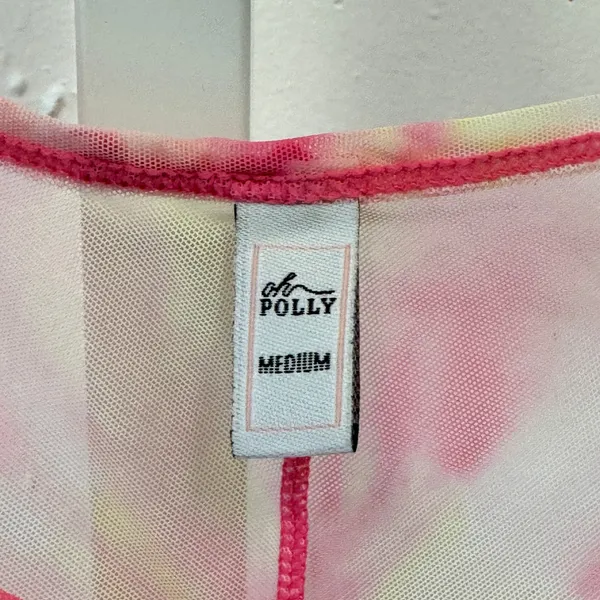 Oh Polly Tie-Dye Sheer Bodycon‎ Mini Sleeveless Dress Pink Medium Cinched Hem - Image 7