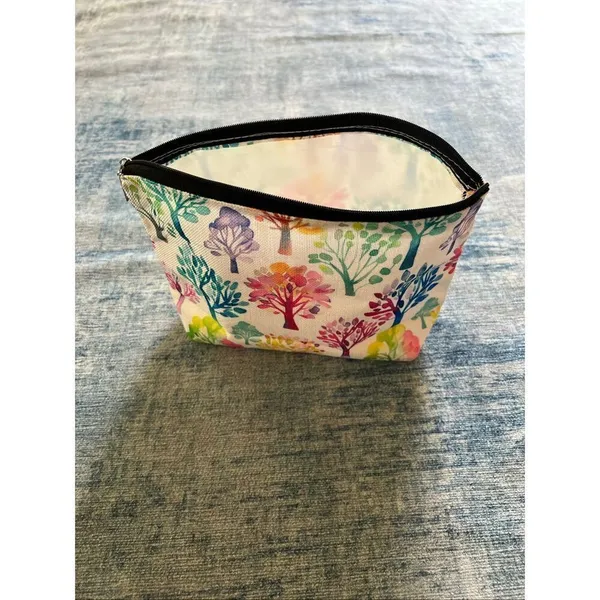 Rainbow Watercolor Trees Cotton Canvas Small Makeup Bag Travel Toiletry Pouch - Image 3