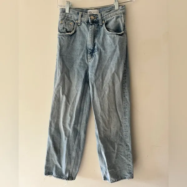 ZARA Baggy Straight Leg‎ Light Wash Jeans High Waisted - Image 2