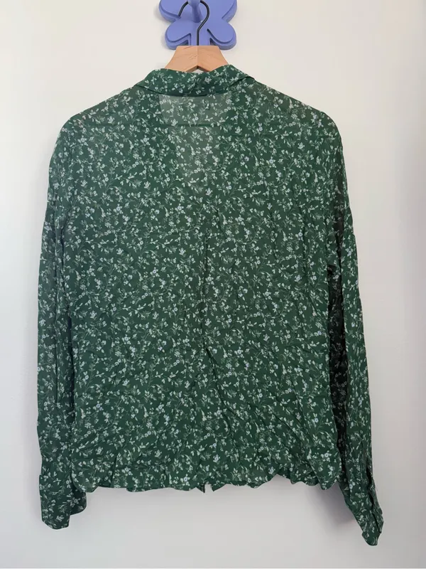 Reformation Small Violet Blouse Clementine Green Floral Office Sheer Cottage - Image 7