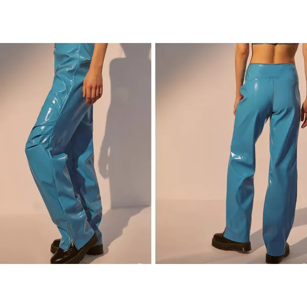 I. Am. Gia Isla Blue Zipper Pants Womens Size XS Rave Shiny Faux Leather - Image 5