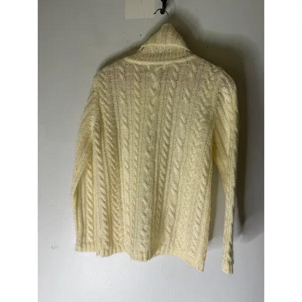 Vintage jones new work cream mohair blend‎ turtleneck cable knit sweater small - Image 2