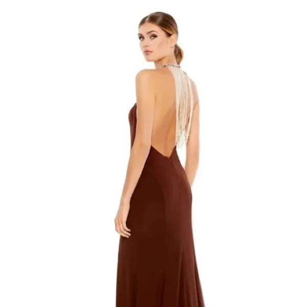 Mac Duggal‎ Halter Jersey Gown Chocolate Brown - Image 2