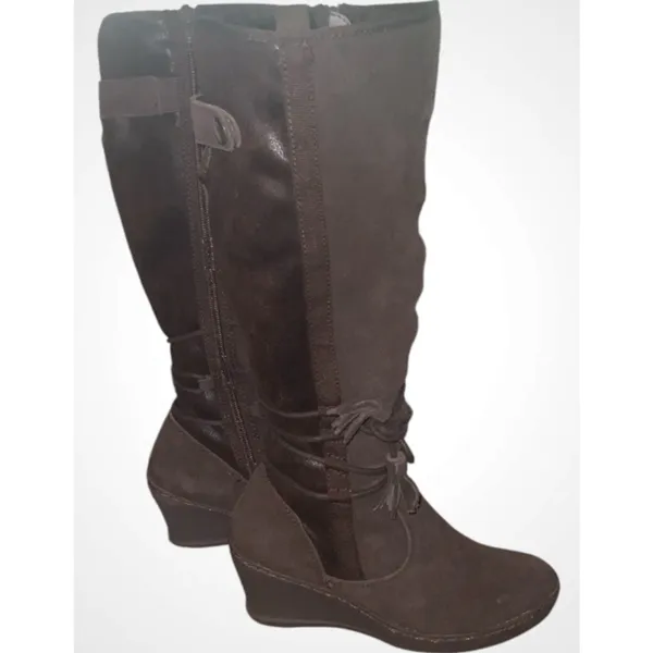 BareTraps Brown Over the Knee Brown Suede Fur Lined Wedge Boots Side Zipper 6M - Image 2