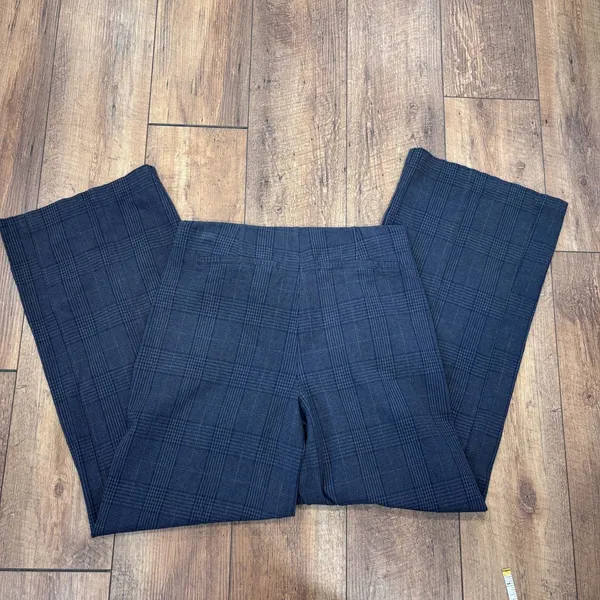 Old Navy High Rise Wide Leg Plaid Pants L Tall Women Navy Elastic Waist Office - Image 6