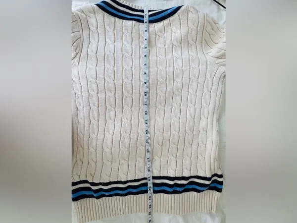 Lauren Ralph Lauren Logo Cricket Sweater S Cream Cable Knit Cotton LRL Preppy - Image 8