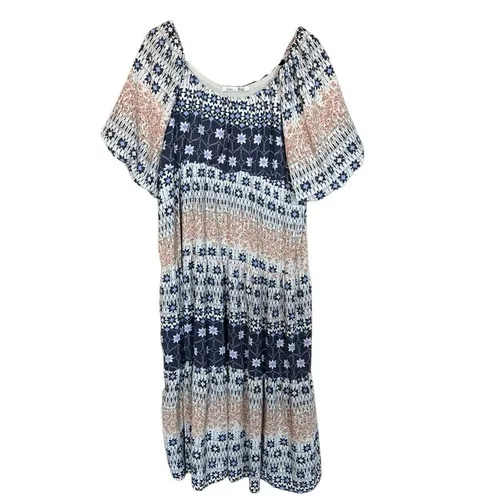 NWT DEX Maxi Dress 1X Navy Floral Boho Tiered‎ Puff Elastic Sleeves Flowy Spring - Image 4