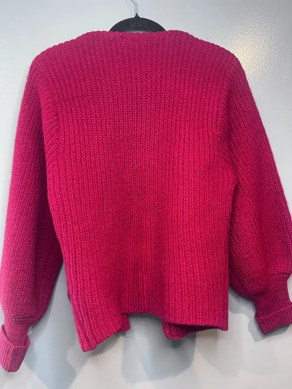 Vintage Epitome Womens Small 100% Wool Cardigan Red Open Front Pocket Sweater - Image 9
