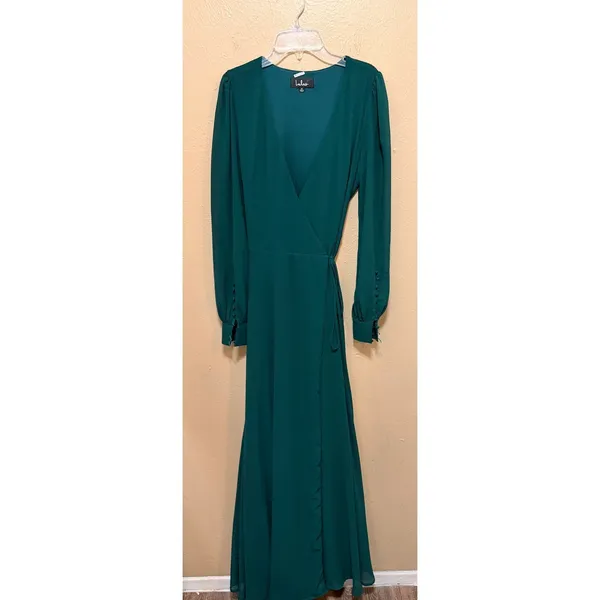 Lulus Teal Green Long Sleeve Wrap Maxi‎ Dress Size Small READ - Image 9