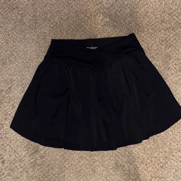 Anthropologie Black Flared Mini Skirt with cross over waist band LG - Image 7