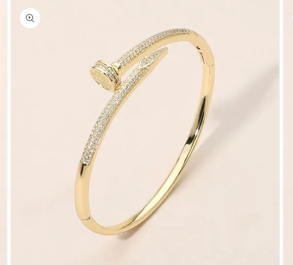 Stone Paved Nailhead Accent Hinged Bangle Bracelet Gold - Image 2