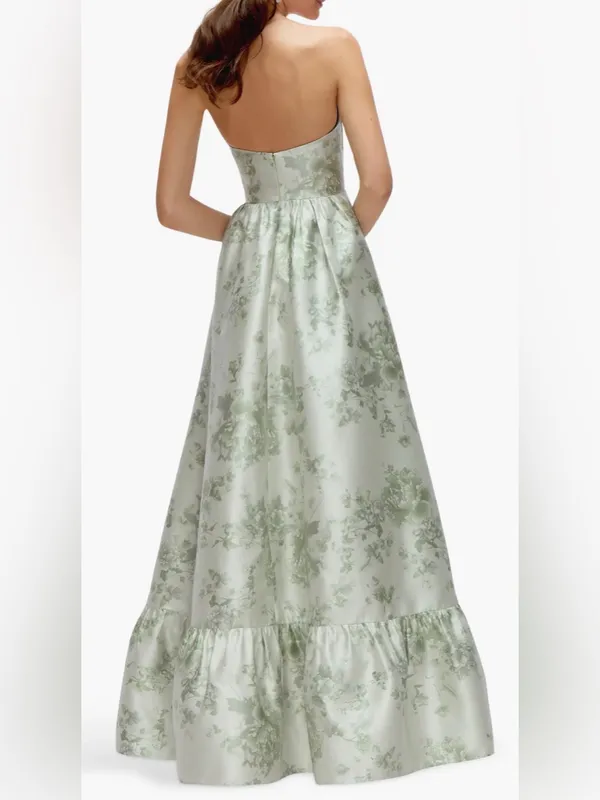 NEW Dessy Collection Floral Strapless Bustier Bodice Satin Sage Cottage Rose Gow - Image 2