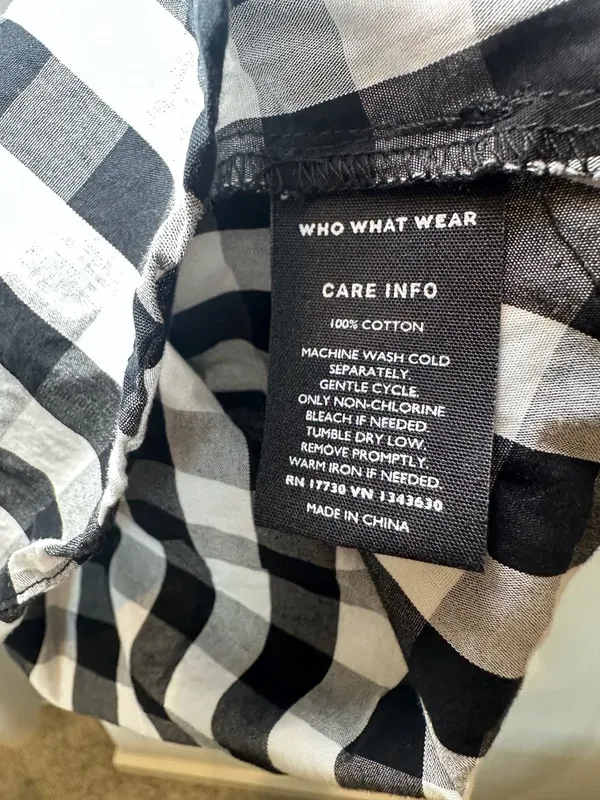 Who What Wear Black White Gingham Short Sleeve Button Up Top Shirt Size L - Image 4