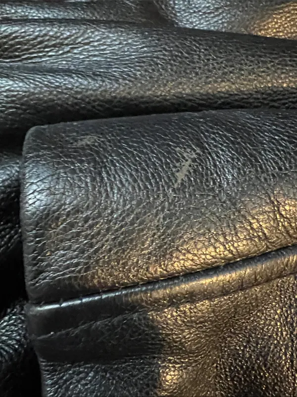 Tannery West Vintage Large Lined Black Leather Belted Jacket (Flawed-NO BUTTONS) - Image 9