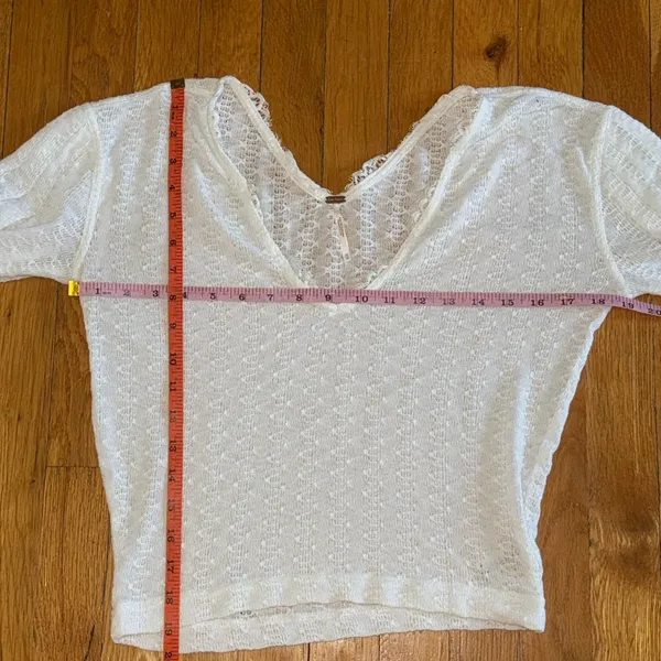 FREE‎ PEOPLE Lace V-Neck Balloon Sleeve Sweater White Oversized XS - Image 5