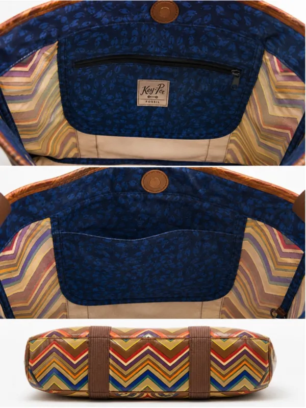Fossil Key-Per Chevron‎ Tote Bag Multicolor Coated Canvas Large Tote - Image 6