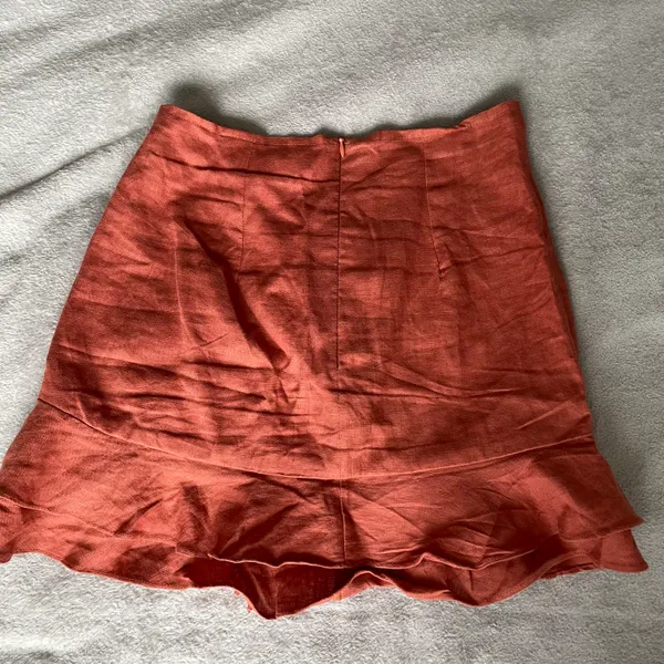 Aulieude Linen Ruffled Cinch Tie Mini Skirt - Image 4