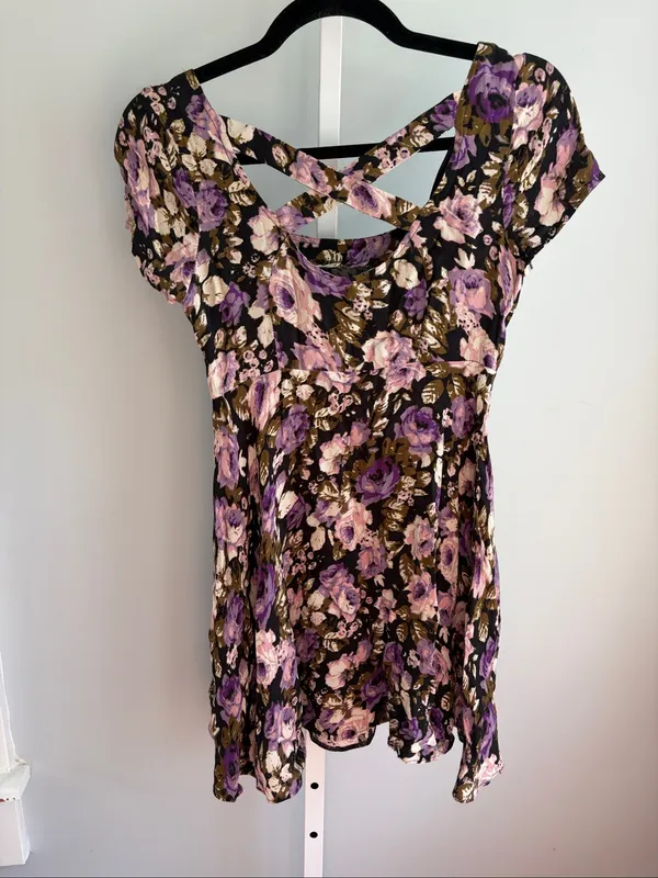 Kimchi Blue Purple Floral Babydoll Mini Dress xs - Image 6