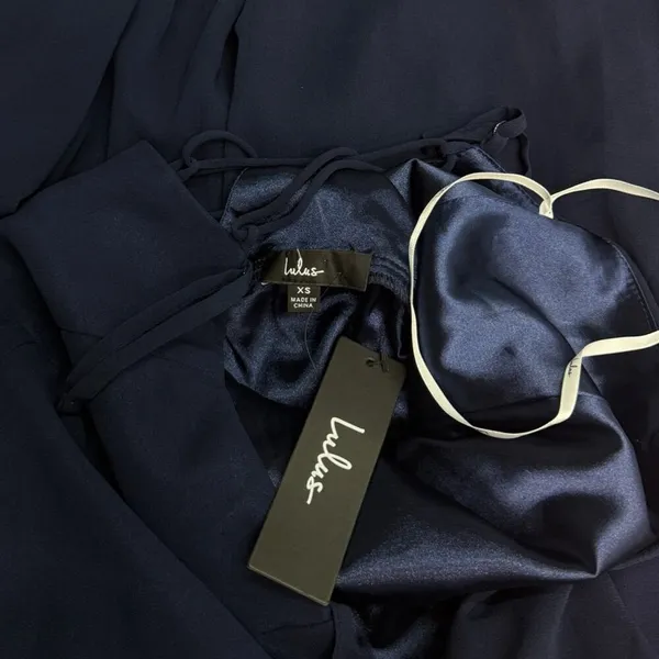 Lulus Feeling Elegant Navy Blue Lace-Up Slit Maxi Dress size XS NWT - Image 7