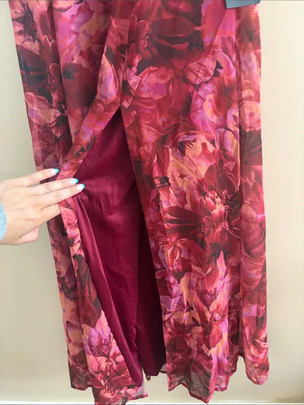 Lulus Beautiful Soul Burgundy Floral Print Twist-Front Maxi Dress Size Large - Image 9