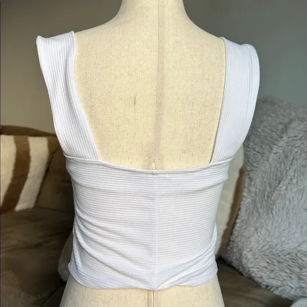 Free People White Ribbed Square Tank - Image 3